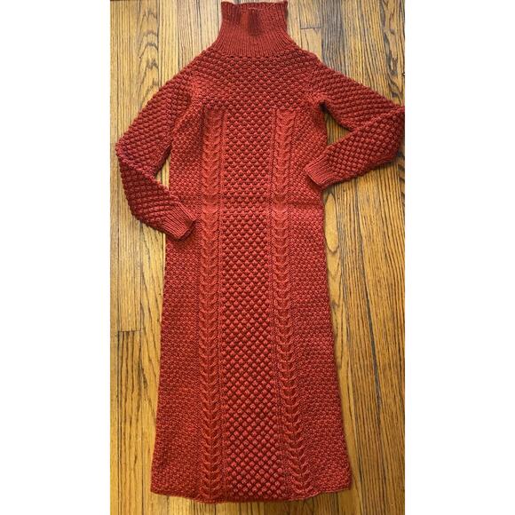 Handmade Dresses & Skirts - Vintage New Handmade Crotchet Sweater Dress Women’s XS Turtleneck Burnt Orange